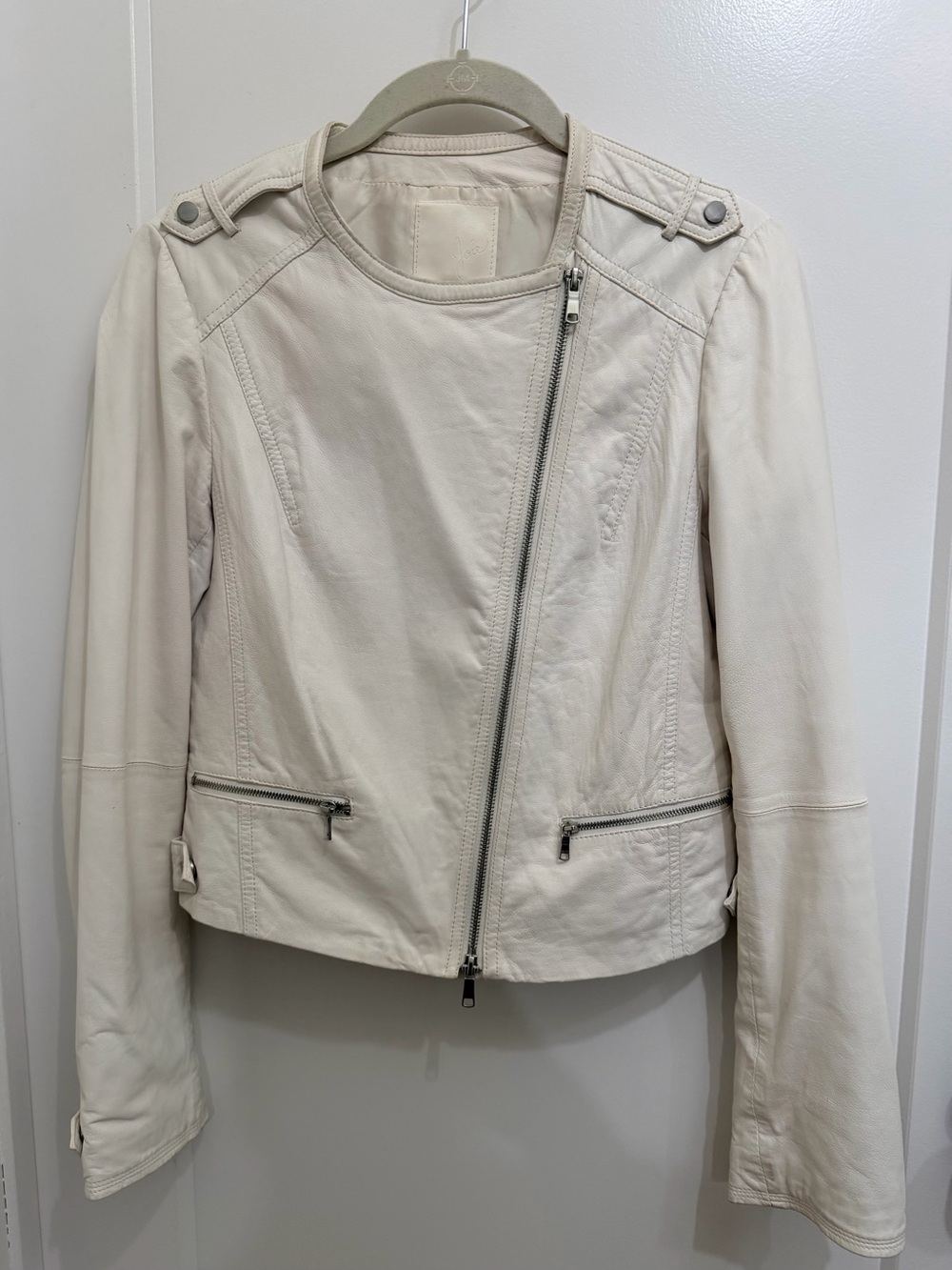 Joie Off-White Asymmetrical Leather Jacket